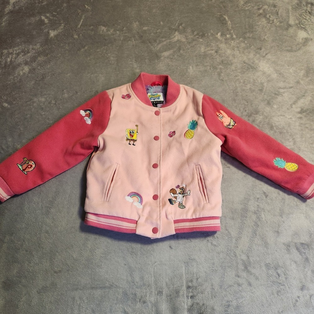 Girls Andy & Evan SpongeBob SquarePants Varsity Jacket 6 Pink Faux Fur Lined